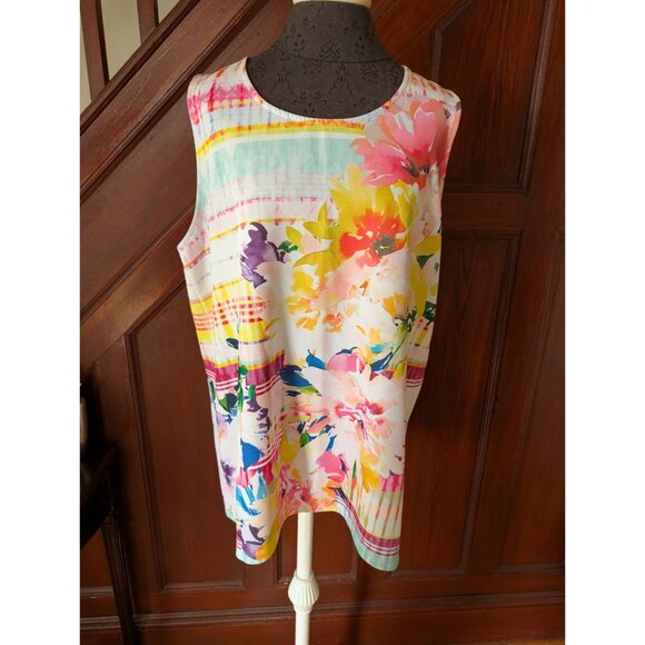 C.J. Banks Womens Sleeveless Floral Print Tank Top Size 1X Polyester Multicolor - Picture 1 of 6